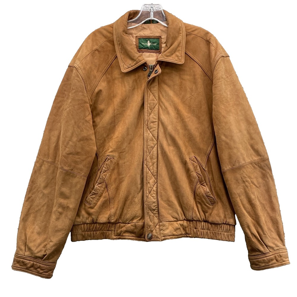 Hunt Club Genuine Leather Bomber Jacket Mens Large Insulated Outdoor Preppy Work